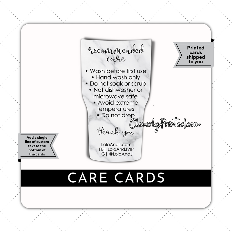 TUMBLER CARE CARDS, Cup Care, Mug Care